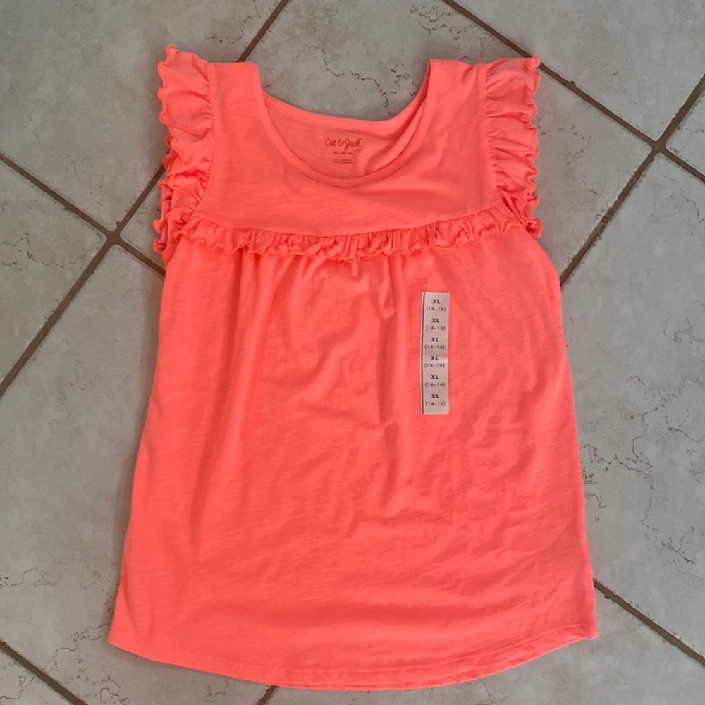 Target Cat and Jack fluorescent orange ruffle tank top xl 14/16
